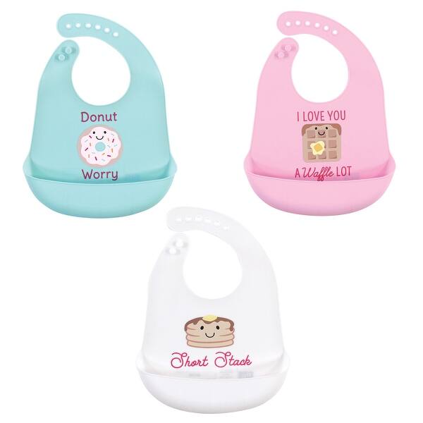slide 1 of 1, Hudson Baby Infant Girl Silicone Bibs 3pk, Donut, One Size - Donut - One Size One Size - Donut