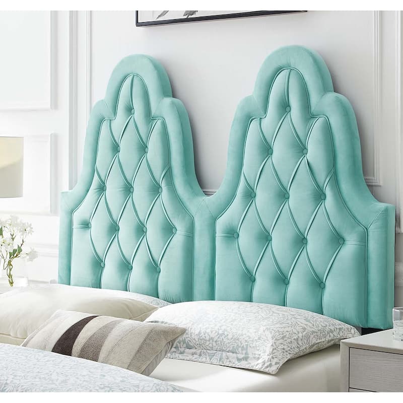 Janesville Twin Arched Button Tufted Light Green Velvet Upholstered Full/Queen Size Headboard
