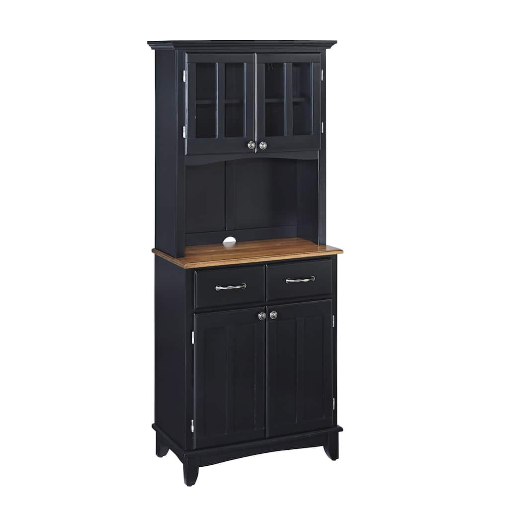 Homestyles Buffet of Buffets Black Wood Buffet with Hutch with Wood Top - 31' x 16' x 72'