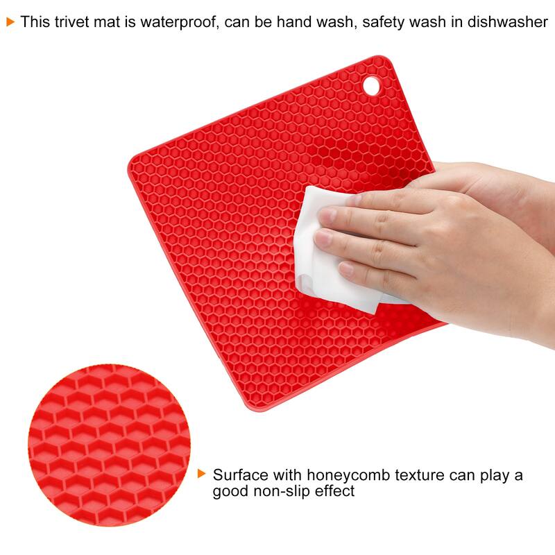 Silicone Trivet Mats 2pcs, Square Hot Pan Pads Hot Pot Holder - Red