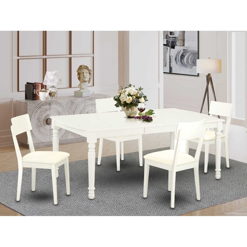 Kitchen Table Set 5 Piece - Dining Table & 4 Chairs - Linen White Finish - Revival Style