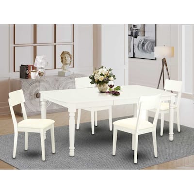 Kitchen Table Set 5 Piece - Dining Table & 4 Chairs - Linen White Finish - Revival Style