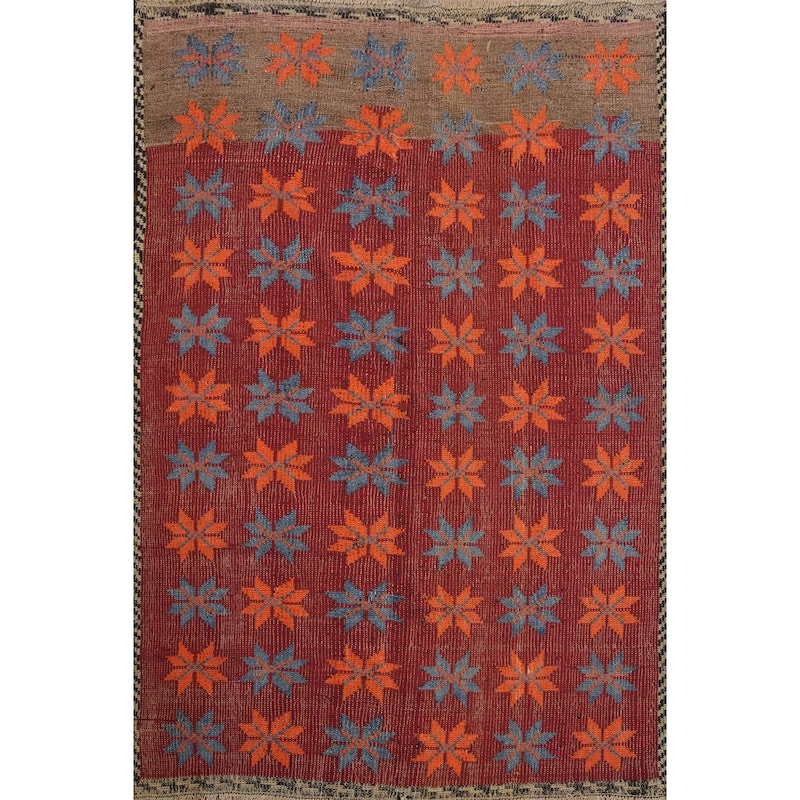 Hand Woven Oriental 100% Wool Carpet Southwestern Tribal Red Kilim Area Rug - 7' 5'' X 5' 8''
