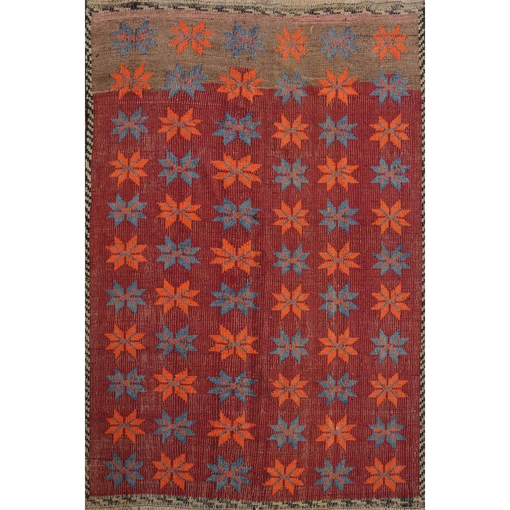 Hand Woven Oriental 100% Wool Carpet Southwestern Tribal Red Kilim Area Rug - 7' 5'' X 5' 8''