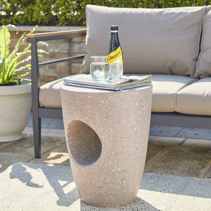 Glitzhome 18"H MGO Faux Concrete Plant Stand Accent Table Garden Stool