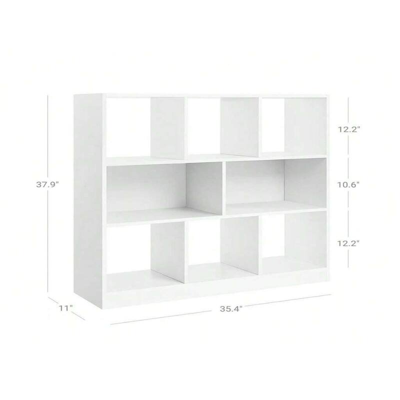 White Freestanding Wooden Bookcase with 8 Open Compartment Perfect for Decorative Item or Plants - 35.4”L x 11”W x 39.4”H