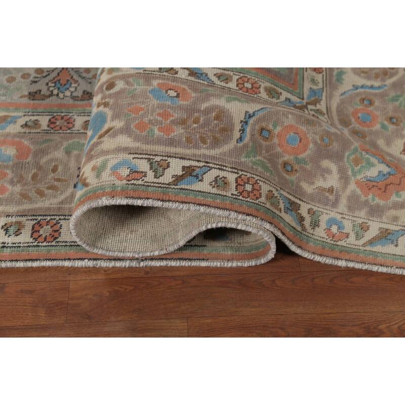 Floral Gray Tabriz Persian Antique Area Rug Handmade Wool Carpet - 8'2"x 11'1"