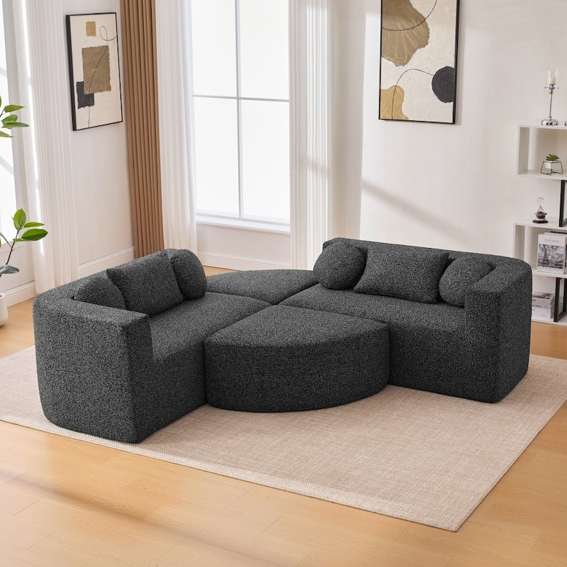 114.9" Free-combined Modular Sectional Sofa Bed with Deep Seating and Curved Design