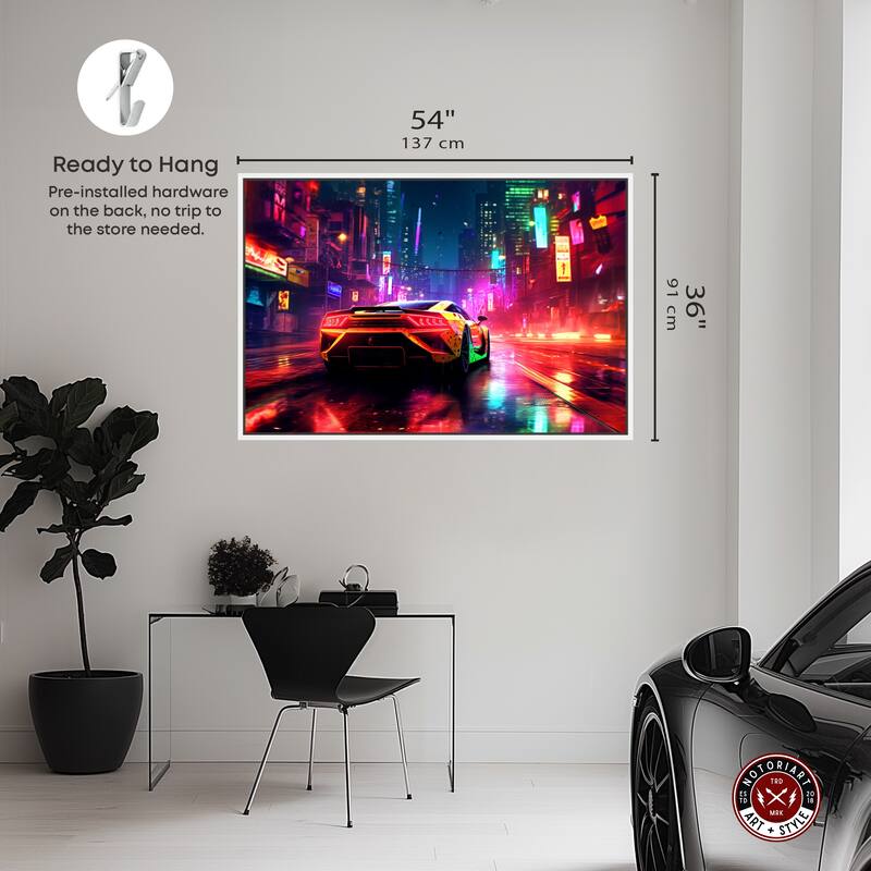Notoriart City Night Drive Framed Car 1 Piece Canvas Wall Art