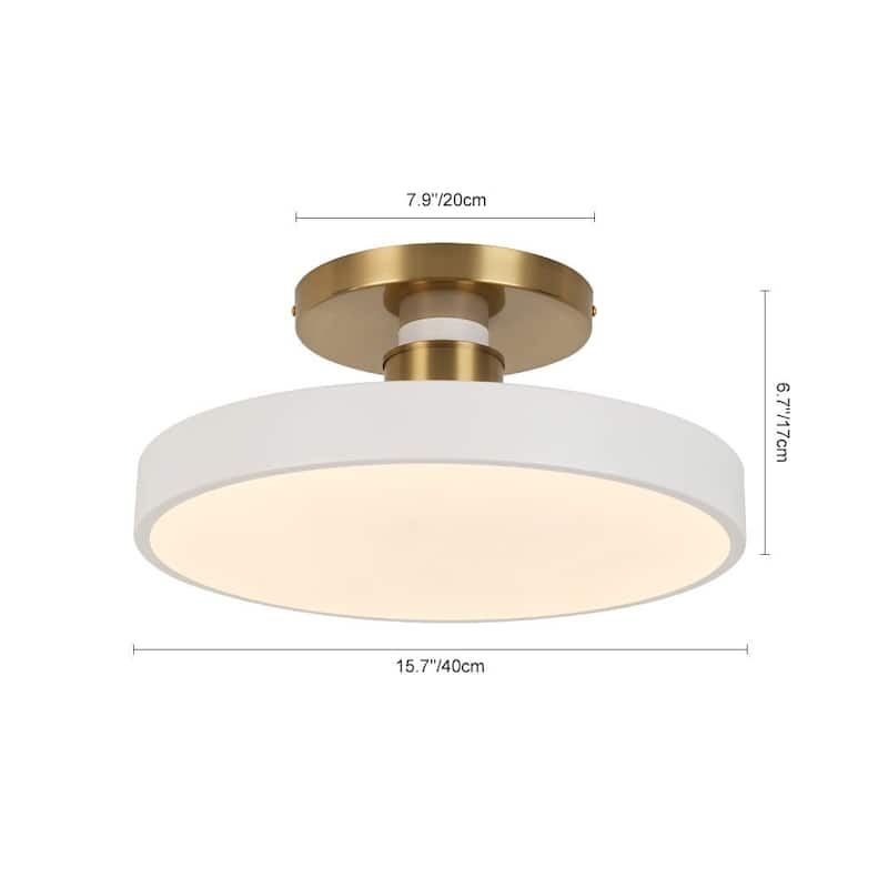 Modern Brass Blue Round LED Semi Flush Ceiling Light 15.7in