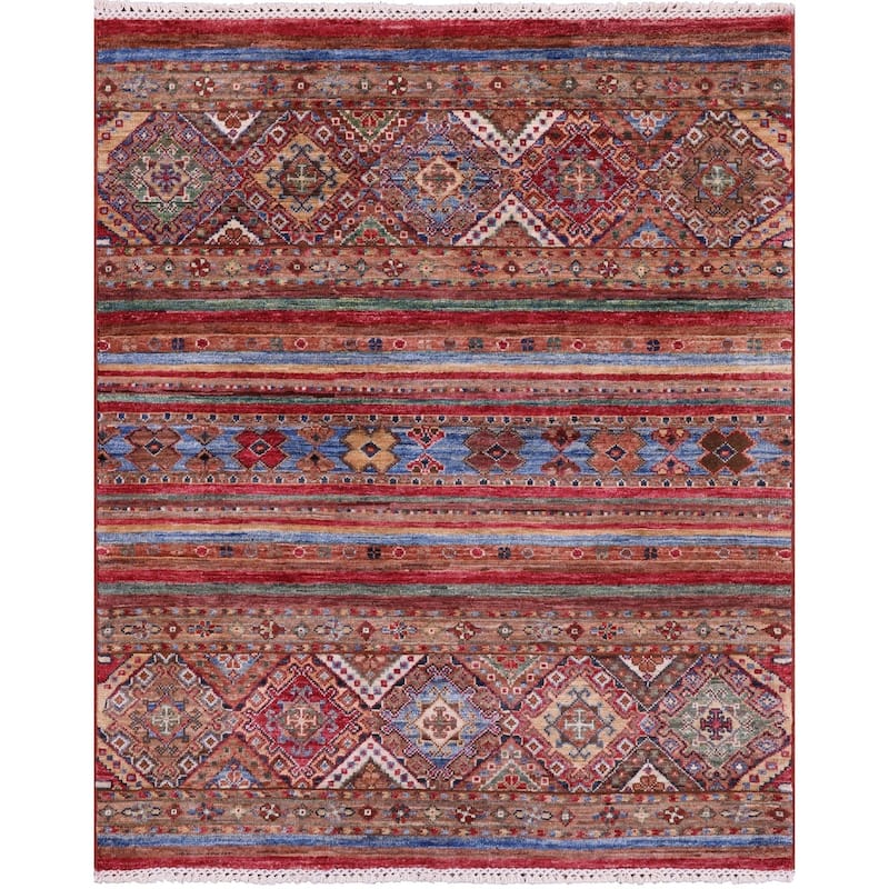 Golden Nile Khorjin Persian Gabbeh Hand Knotted Wool Rug - 3' 5" X 4' 2"