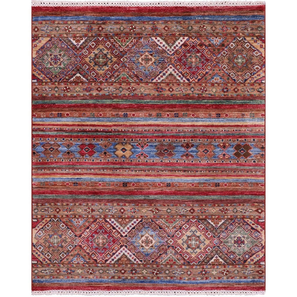 Golden Nile Khorjin Persian Gabbeh Hand Knotted Wool Rug - 3' 5" X 4' 2"