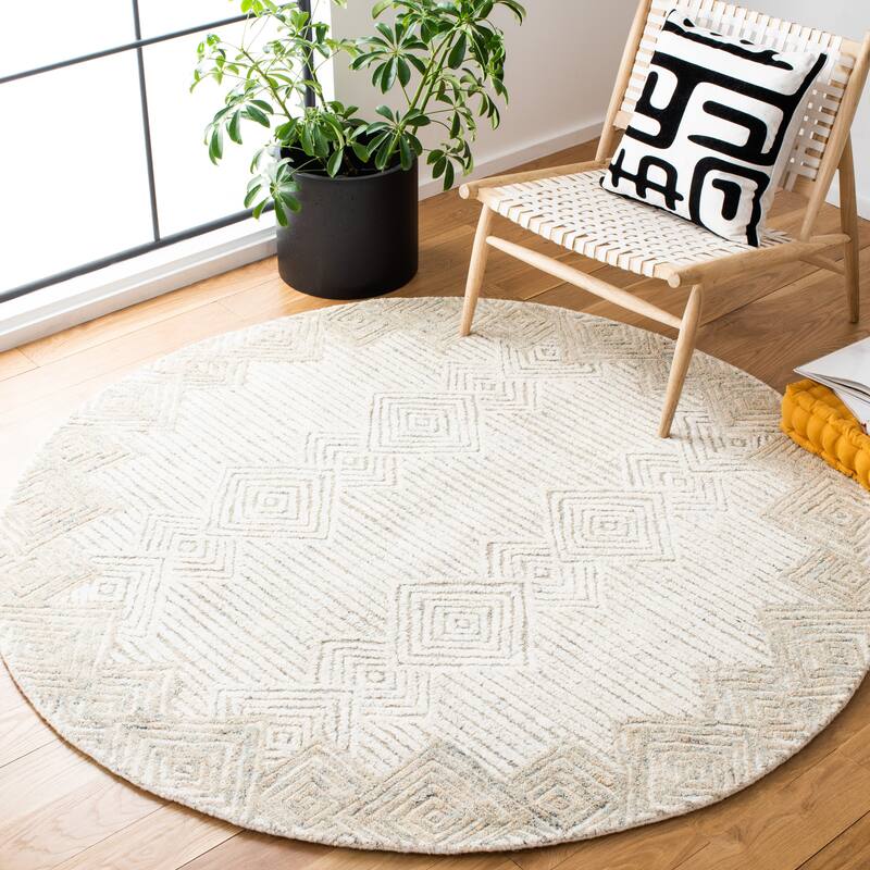 SAFAVIEH Handmade Metro Ritva Diamond Wool Rug - 6' Round - Beige/Ivory