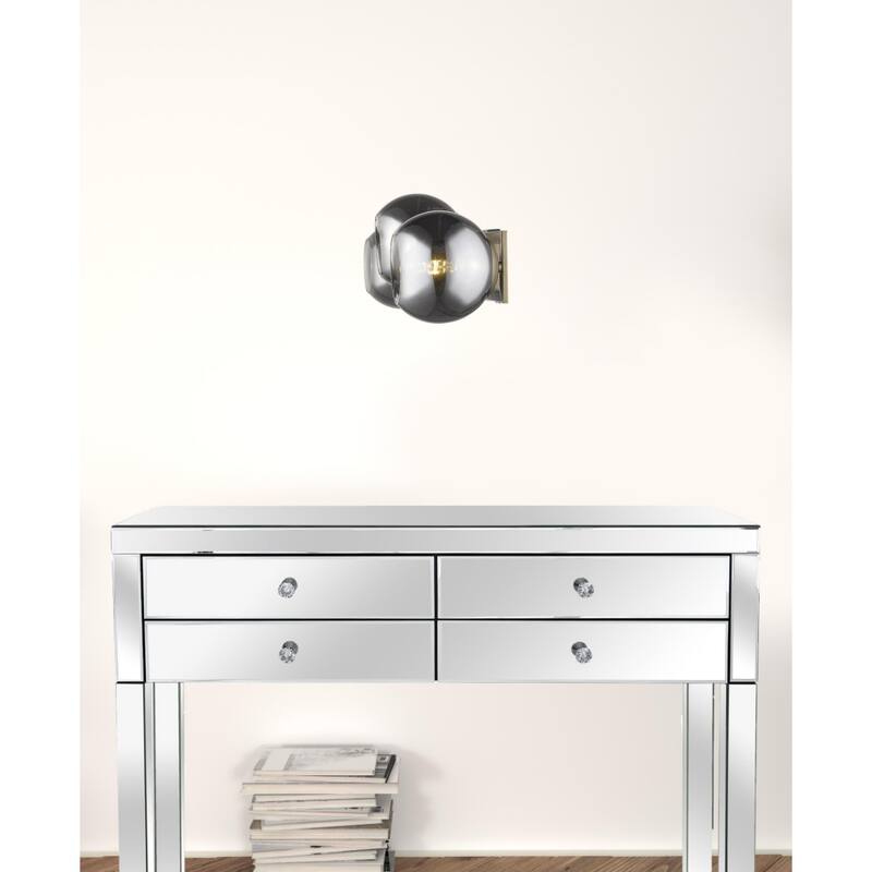 Modern Brass Flush Mount Wall 3-Light with Smoke Glass Shades and Dimmable E26 Fixture Damp Rated Indoor Use