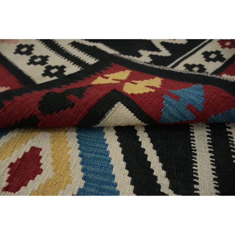 Hand Woven Oriental 100% Wool Carpet Southwestern Tribal Black Kilim Runner Rug - 9' 11'' X 3' 2''