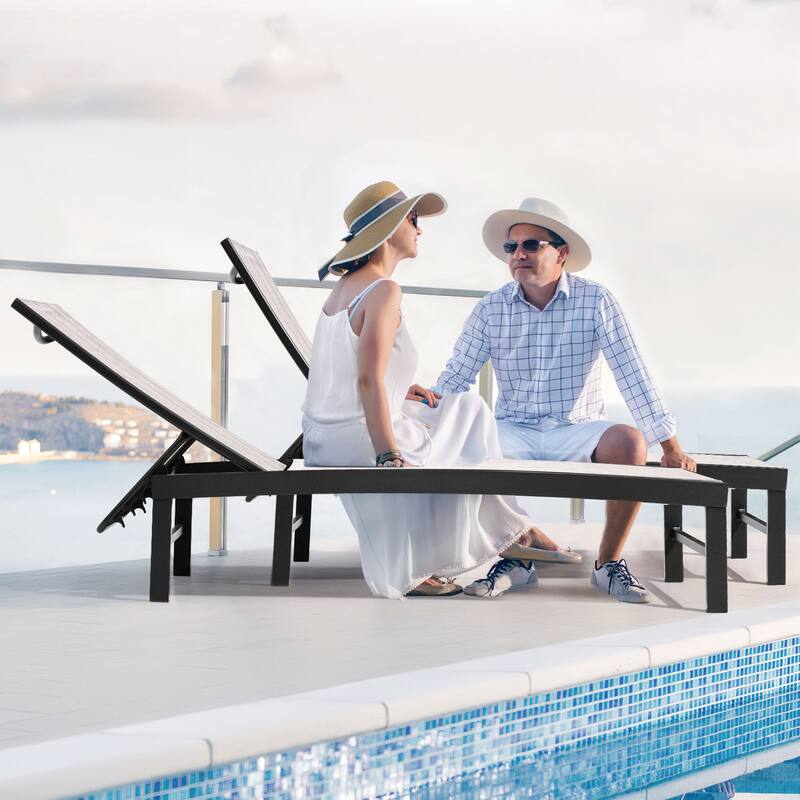 VredHom Outdoor Aluminum Adjustable Chaise Lounge Chairs (Set of 2) - 60.4 in L * 24.6 in W * 16.1/40.8 in H