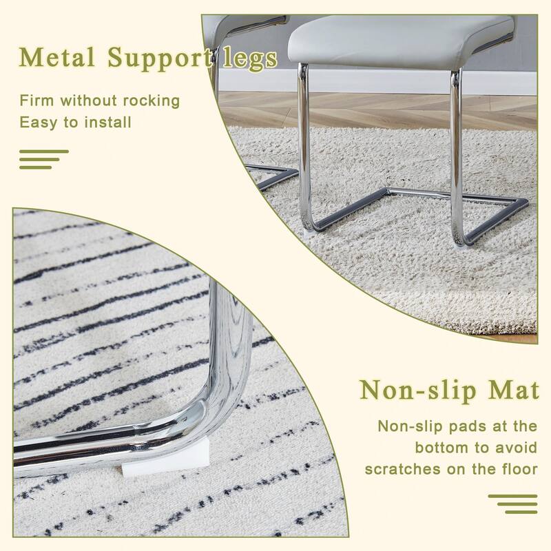 5-Piece 36" Round Glass Dining Table Set, Tempered Glass Table with Metal Legs and 4 PU Leather Chairs for Kitchen, Dining Room