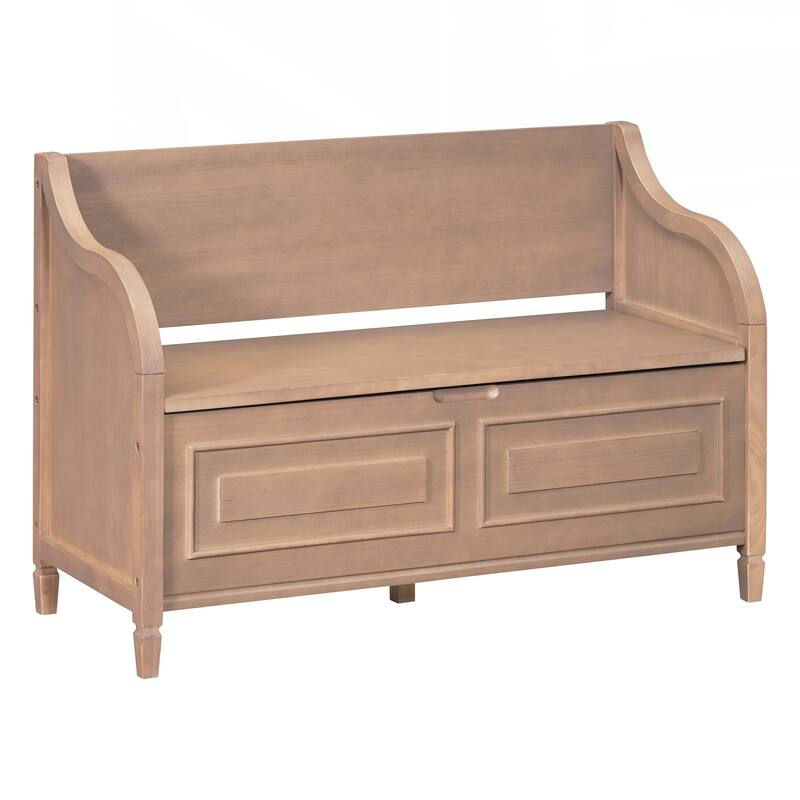 Rustic Style Solid wood Entryway Multifunctional Storage Bench with Safety Hinge