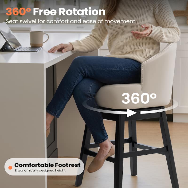 26.4''/31.9"H Faux Leather Upholstered Solid Wood Swivel Bar Stools / Counter Stools