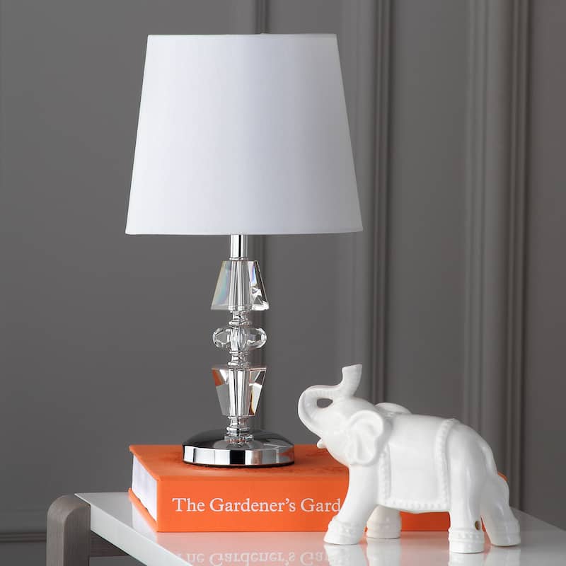 SAFAVIEH Lighting 15-inch Crescendo White Shade Tiered Crystal Table Lamp (Set of 2) - 9"W x 9"D x 16"H
