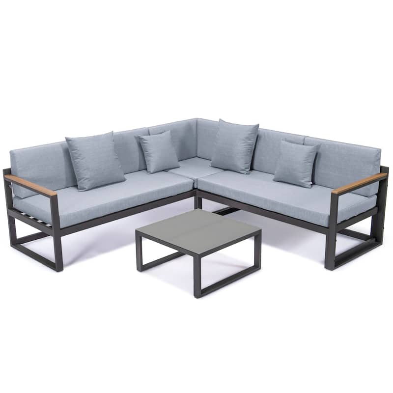 Chelsea 3-Piece Adjustable Headrest All-Weather Sectional Set in Aluminum Frame with Removable Cushion Covers for Indoor/Outdoor