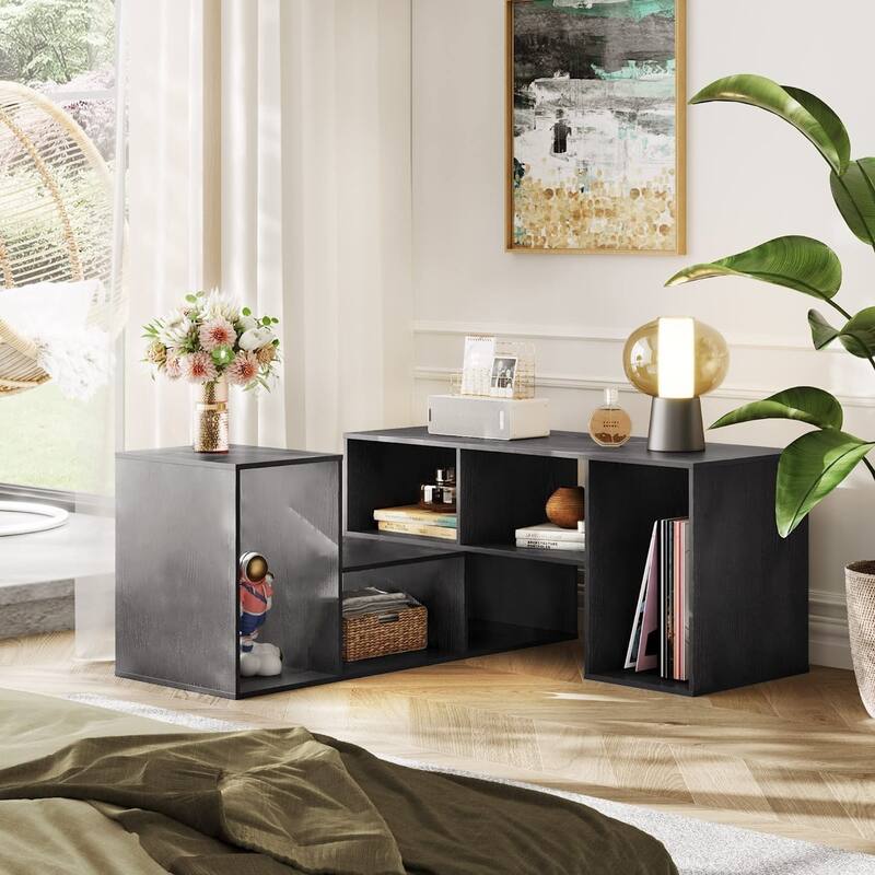Grondin 2-Piece L Shaped TV Stand, Multi-Functional Free Combination Media Console Bookshelf for Living Room Bedroom