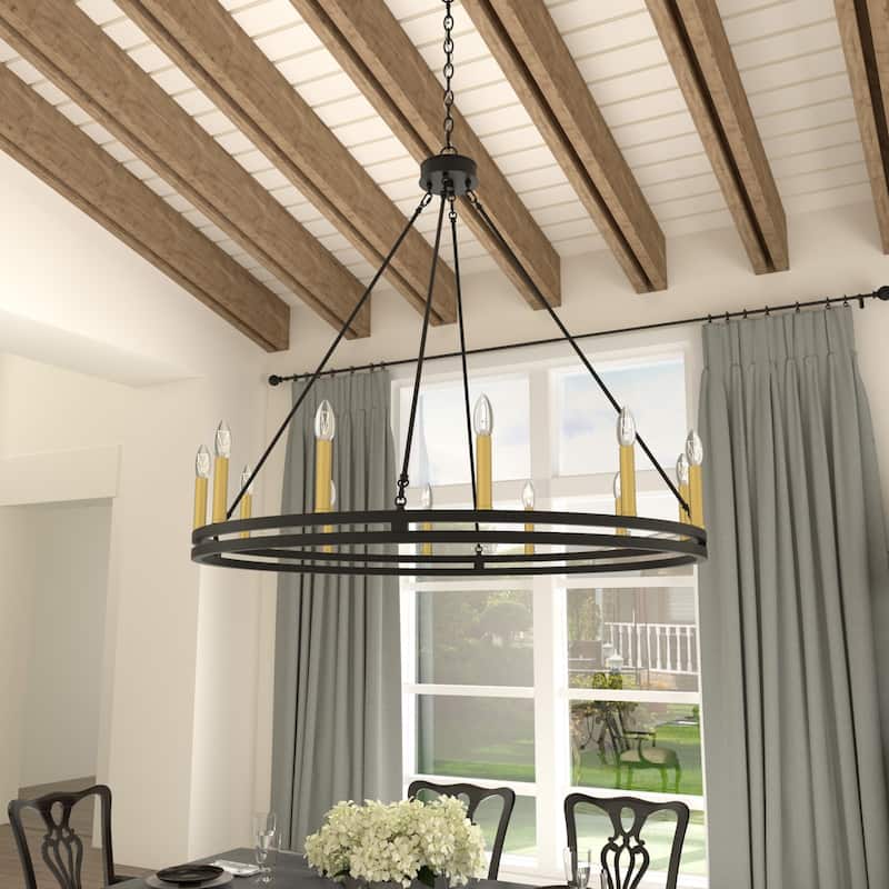 Acroma 12-light Farmhouse Black Wagon Wheel Chandelier