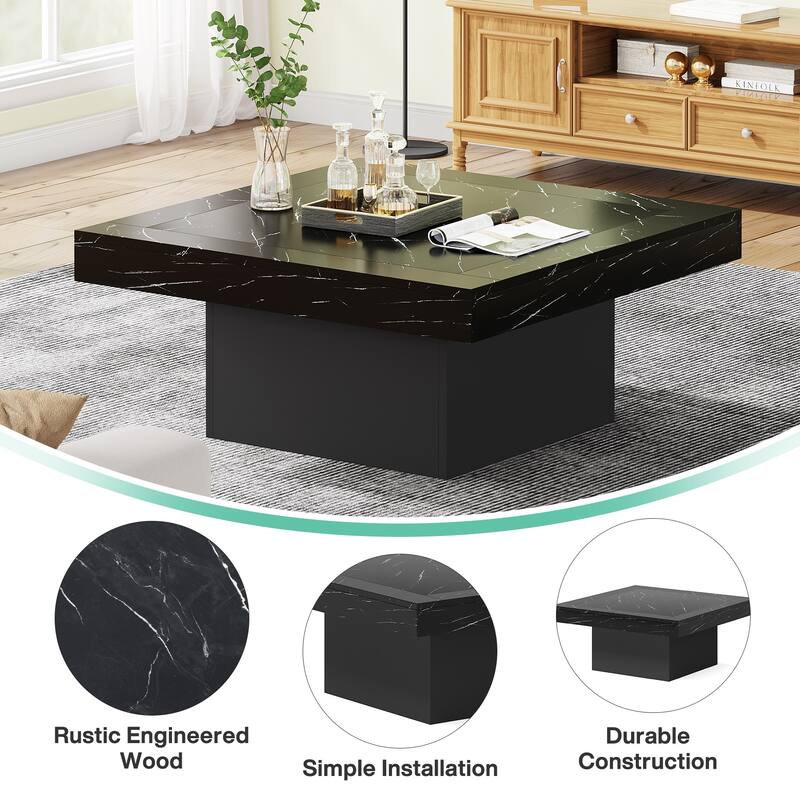 Farmhouse Square LED Coffee Table Engineered Wood Coffee Table for Living Room