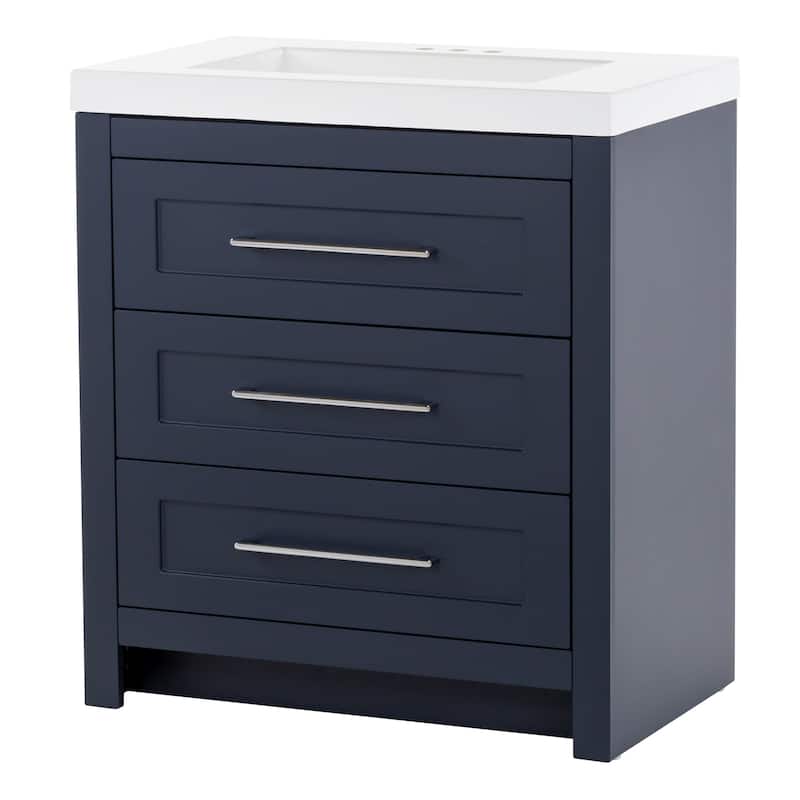 Bainbridge Blue 30.5" Bathroom Vanity With 3 Drawers and White Top