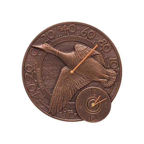Whitehall Mallard Duck 14” Clock and Thermometer (Antique Copper) - Antique Copper