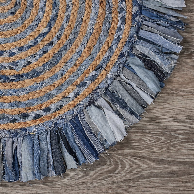 Sevita Organic Jute Braided Area Rug, Denim Blue and Natural