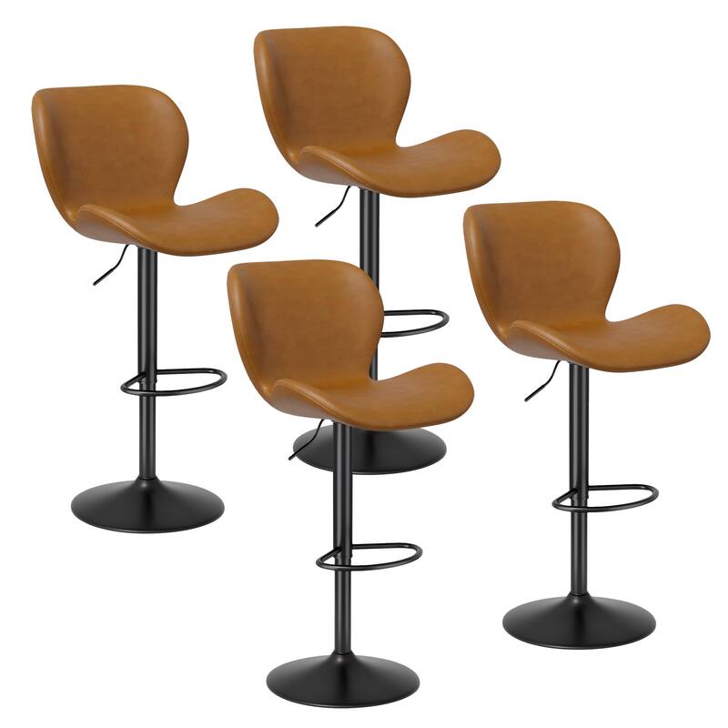 Swivel Bar Stools Set of 2,PU Leather Upholstered Barstools with Back & Footrest, Seat Adjustable Height 22.2-31IN Bar Chairs