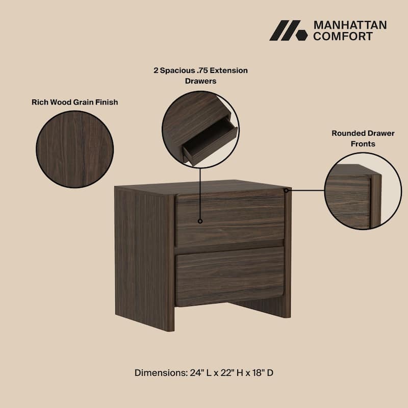Manhattan Comfort Linda Modern 2 Drawer Nightstand Set of 2
