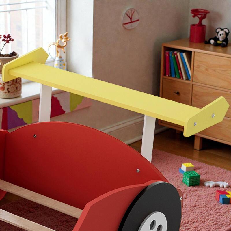 Race Car Platform Bed with Wheels, Kids Car-Shaped Bed Frame with Safety Rails