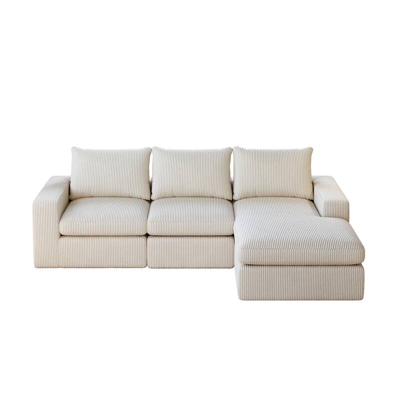 99" Corduroy L-Shaped Sectional Sofa with Chaise and 3 Pillows, No Assembly Required