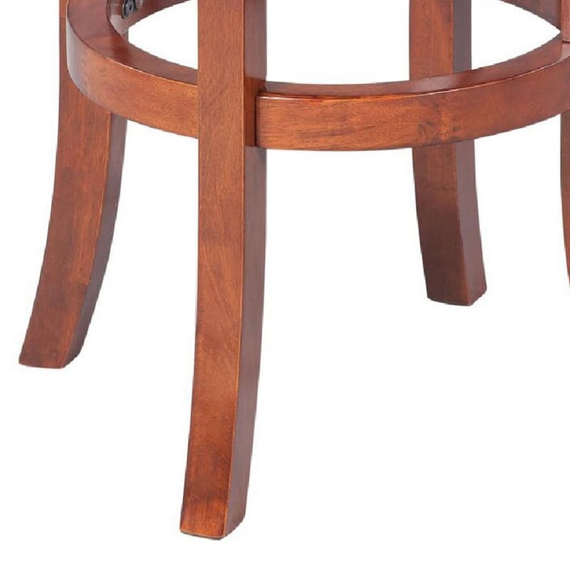 29 Inch Rubberwood Frame Swivel Counter Height Stool with Black Faux Leather Seat and Nailhead Trim - 20"W x 29.75"H x 20"D