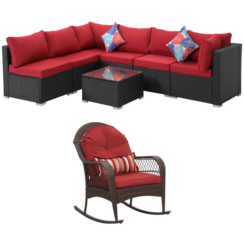 7-piece Rattan Wicker Sectional Sofa, Outdoor Patio Furniture