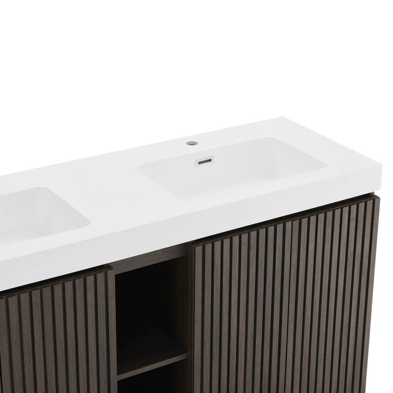 GDFStudio - Galan 60" Freestanding Bathroom Vanity with Quartz Sink, Solf Close Doors, Open Storage Shelf, NO Drain & Faucet