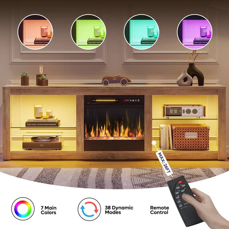 Bestier 63 in. LED TV Stand Fits TV's Up to 70 in. Entertainment Center with Fireplace and Adjustable Shelves