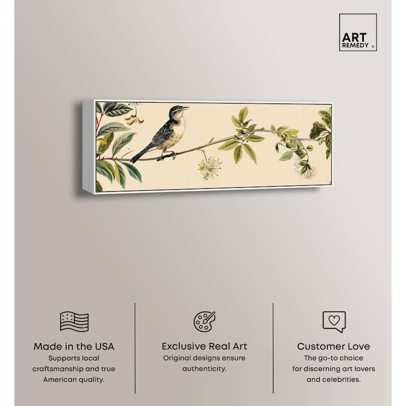 Vintage Bird Floral Panoramic Canvas by Art Remedy