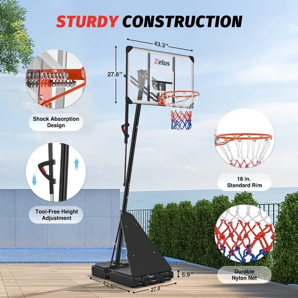4.9-10 ft. Adjustable Heights Portable Outdoor Basketball Hoop