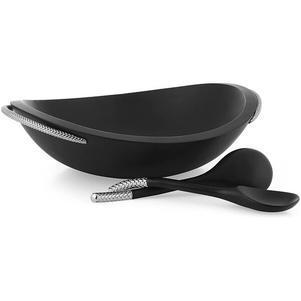 Nambe Braid Salad Bowl with Servers (Noir) - Black/Silver - Overstock ...