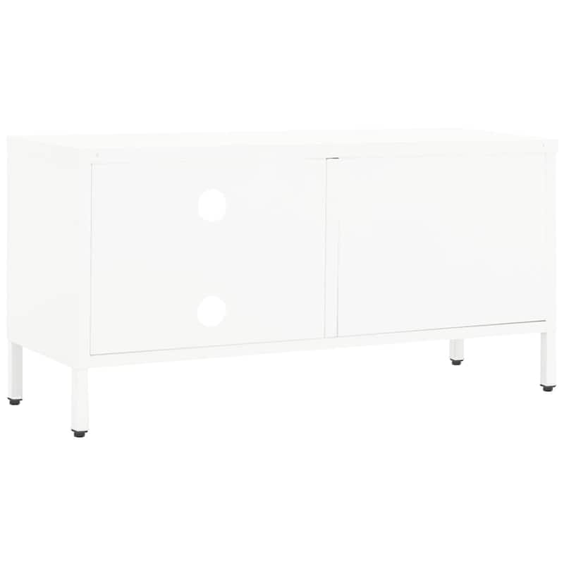 vidaXL TV Stand White 35.4"x11.8"x17.3" Steel and Glass - 35.4" x 11.8" x 17.3"