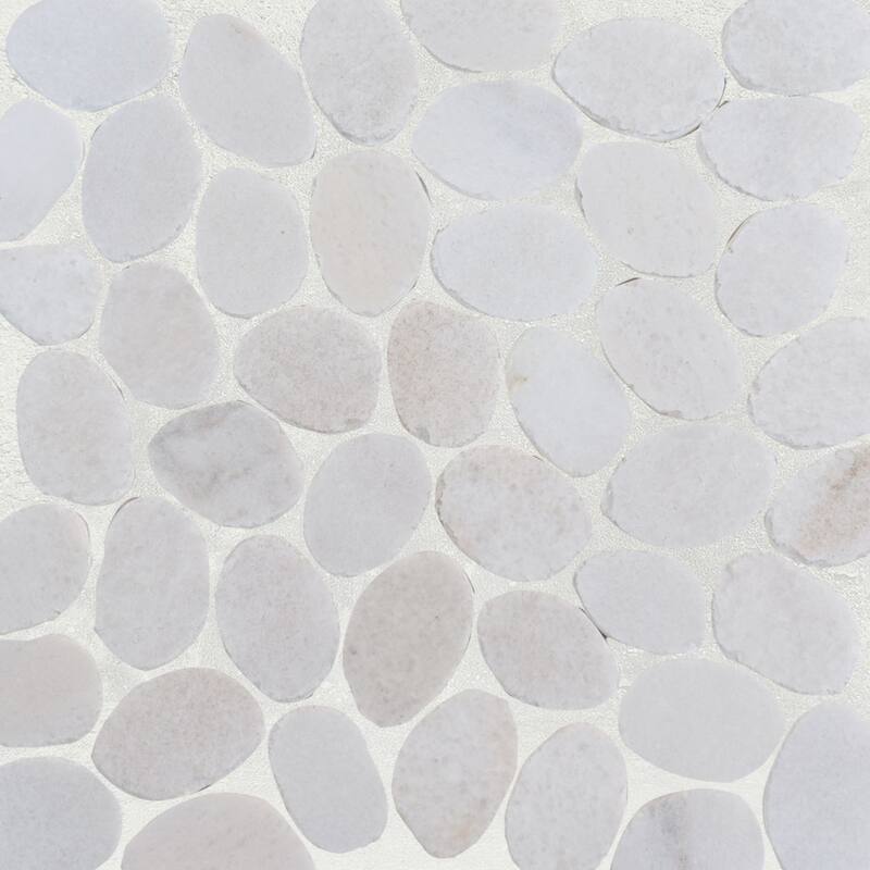 Snow White Sliced Pebble Mosaic, Backsplash Kitchen Walls, Shower and Bathroom Floors 12" X 12" (5 Sqft per case)