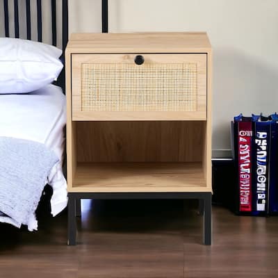 KISRAIS Rattan Nightsand with Two Drawers