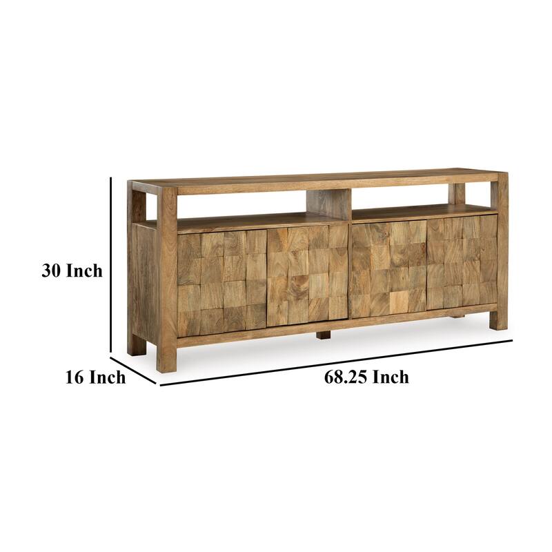 Hugh Sideboard Cabinet Console, Butcher Block Natural Brown 68 Inch