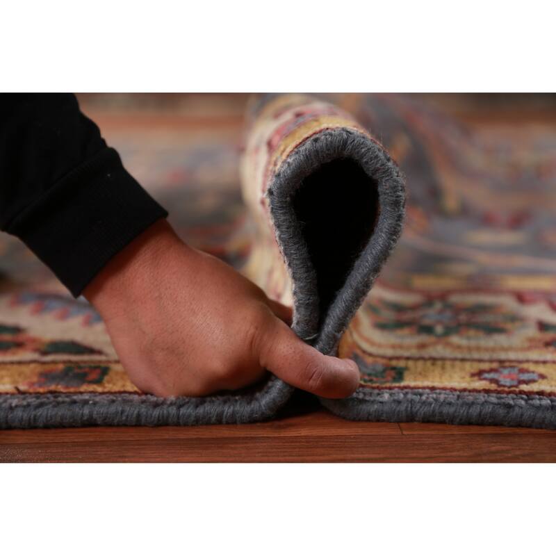 Gray Blue Geometric Oushak Oriental Area Rug Hand-Knotted Wool Carpet - 7'10" x 9'10"