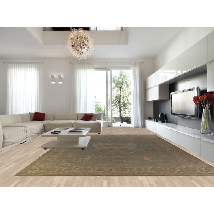 Hand Knotted Oriental 100% Wool Carpet Transitional Medallion Greys & Charcoal Oushak Area Rug - 17' 5'' X 12' 5''