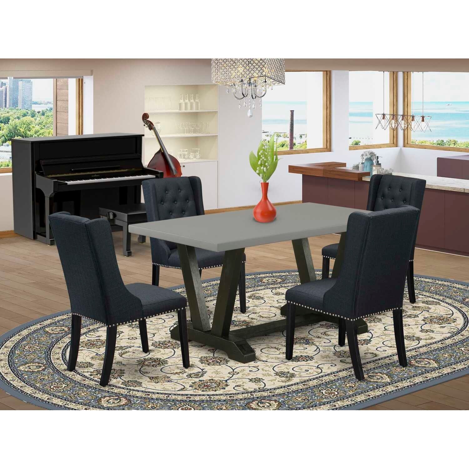 HomeStock 5-Piece Natural Oak Finish Solid Wood Top Dining table with 4 Chairs