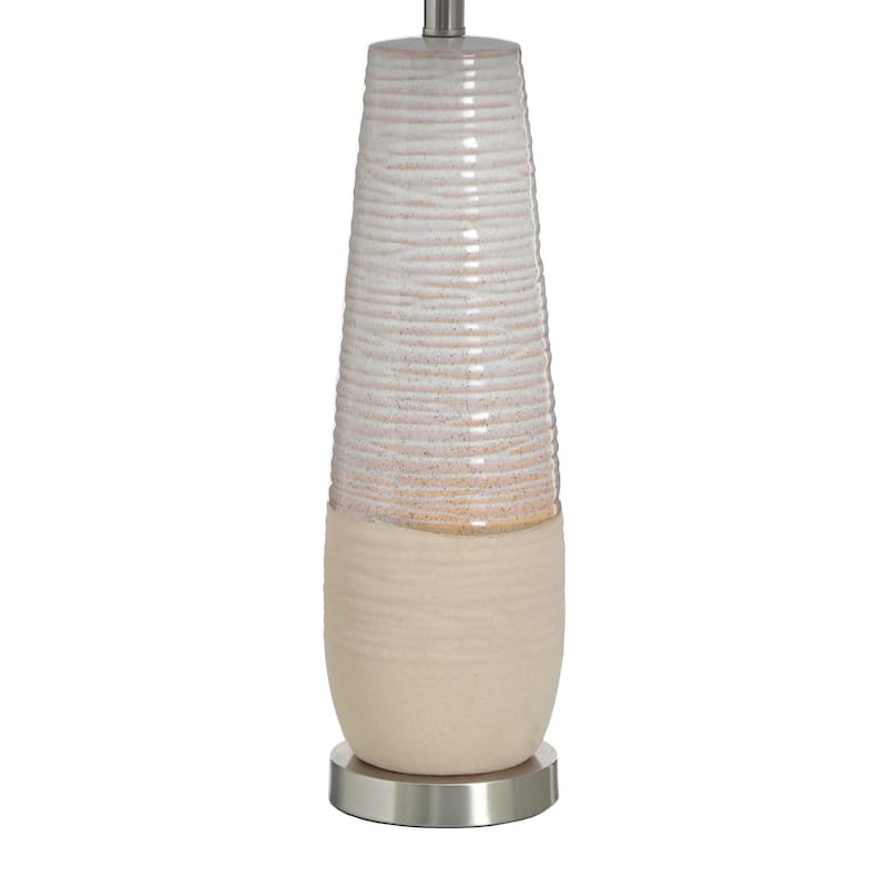 Evian - Two-Tone Ceramic Table Lamp - Speckled Cream, Greige Finish - Brushed Silver Base - White Linen Shade